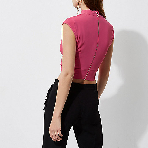 river island black quilted cross body bag,jacques-vertuk Shop Sale Bright pink twist front high neck crop top Crop Tops / Bralets Tops women