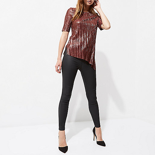 river island high waisted flared jeans,jacques-vertuk South Africa Bronze asymmetric hem and shoulder T-shirt women 708025