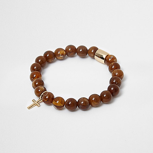 jacques-vertuk Brown bead cross bracelet 301662 men Jewellery Bracelets