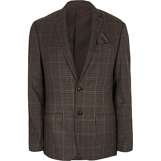 jacques-vertuk Brown check slim fit suit jacket 300655 men Suits Suit Jackets