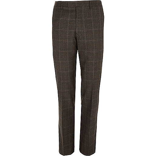 jacques-vertuk Brown check slim fit suit pants 300656 men Suits Suit Trousers