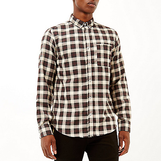 river island sliders mens,Island River Brown check soft flannel shirt Shirts Sale men