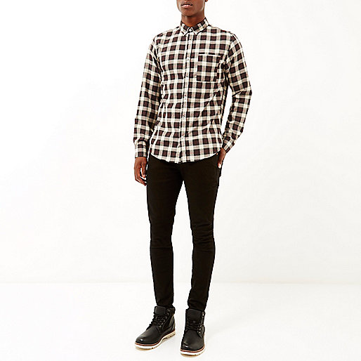 river island sliders mens,Island River Brown check soft flannel shirt Shirts Sale men