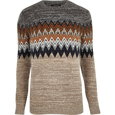 grey monogram river island bag,jacques-vertuk Online Kopen Brown fairisle knit sweater Sweaters / Cardigans Sale men