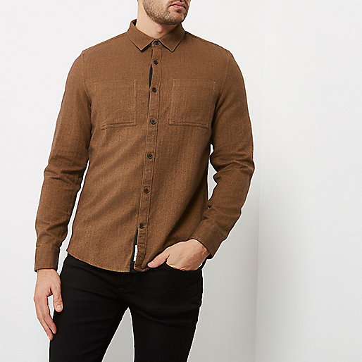 river island high waisted flared jeans,Outfit jacques-vertuk Brown herringbone casual shirt Shirts Sale men