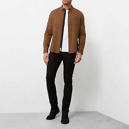 river island high waisted flared jeans,Outfit jacques-vertuk Brown herringbone casual shirt Shirts Sale men