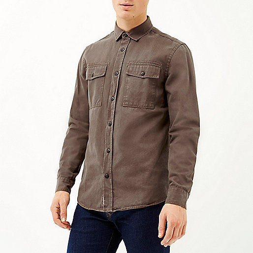 river island black jeans womens,jacques-vertuk Tops Sale Brown herringbone utility overshirt Shirts Sale men