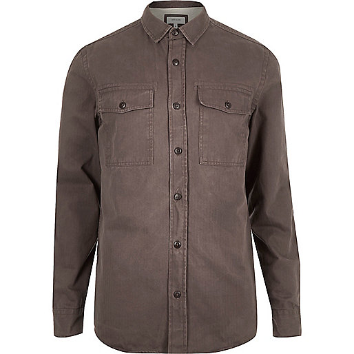 jacques-vertuk Brown herringbone utility overshirt 287345 men Shirts