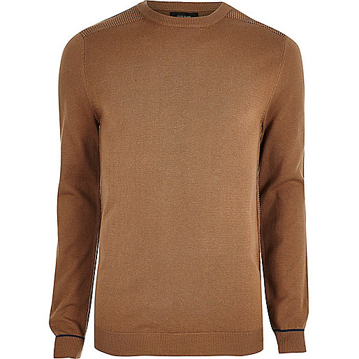 river island womens new in,jacques-vertuk Stores Brown knit slim fit mesh panel sweater men 299622