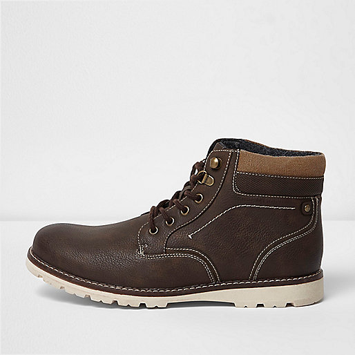 jacques-vertuk Brown lace-up contrast sole work boots 302451 men Shoes / Boots Boots