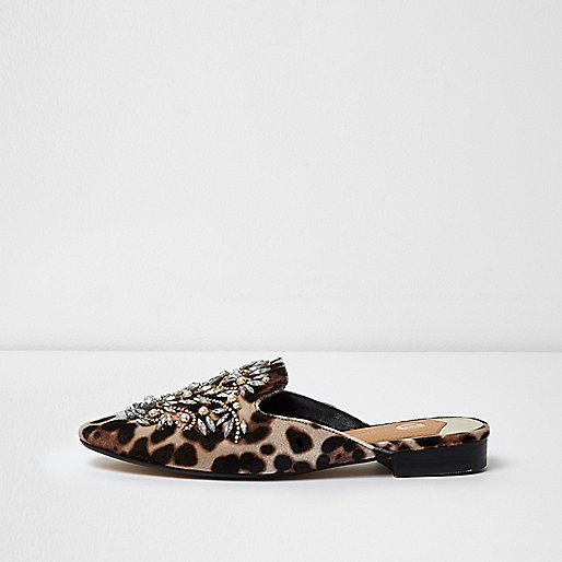 river island flamingo dress,jacques-vertuk Online Bestellen Brown leopard embellished backless loafers Animal Prints Sale women