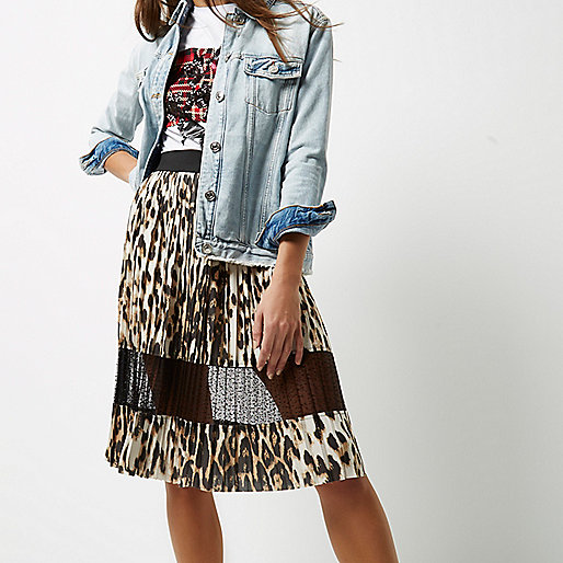 river island molly jeans high rise,jacques-vertuk Kids Clothing Online Shopping Brown leopard print lace panel midi skirt Skirts Sale women