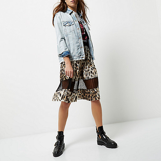 river island molly jeans high rise,jacques-vertuk Kids Clothing Online Shopping Brown leopard print lace panel midi skirt Skirts Sale women