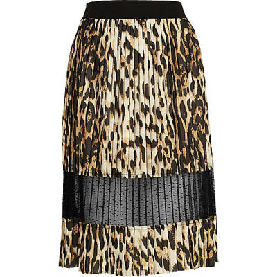 jacques-vertuk Brown leopard print lace panel midi skirt 693796 women Skirts