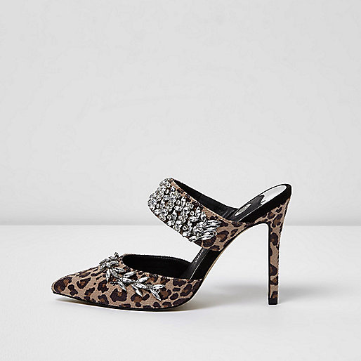 river island chain heels,jacques-vertuk Bags In Store Brown leopard print rhinestone court heel mules Shoes Shoes / Boots women