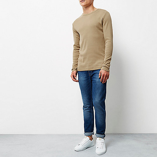 river island check trousers,jacques-vertuk Ie Bags Brown ribbed long sleeve T-shirt T-Shirts / Tanks Sale men