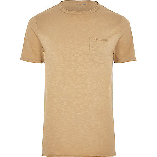 jacques-vertuk Brown slim fit raw cut pocket T-shirt 300838 men T-Shirts / Vests