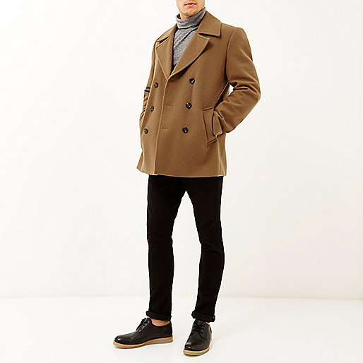 river island work dress,New jacques-vertuk Brown smart wool-blend pea coat Coats / Jackets Sale men