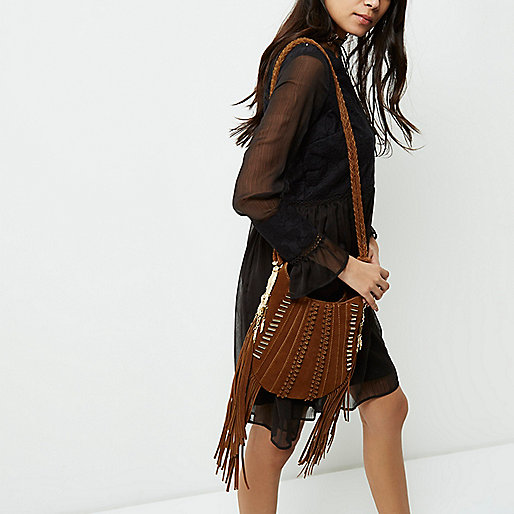 river island plus leather jacket,jacques-vertuk Ireland Brown suede fringe cross body bag women 701119