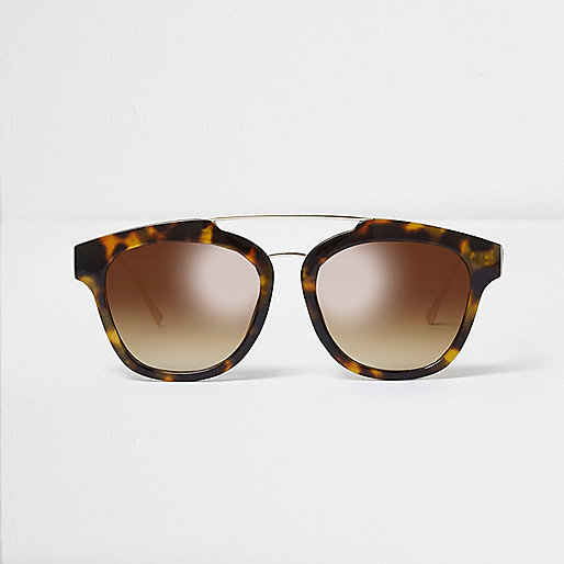 jacques-vertuk Brown tortoiseshell angle brow bar sunglasses 703014 women Sunglasses Oversized Sunglasses