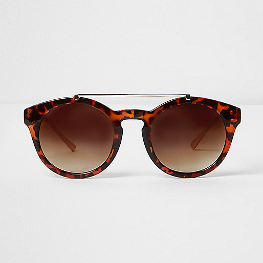 jacques-vertuk Brown tortoiseshell brow bar round sunglasses 700186 women Sunglasses Round Sunglasses