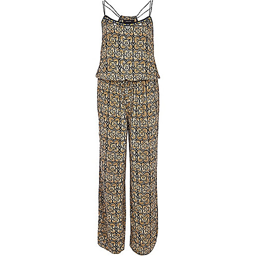 jacques-vertuk Brown tribal print wide leg jumpsuit 652059 women Playsuits / Jumpsuits