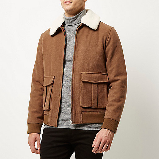 river island sofia richie,jacques-vertuk Ireland Brown wool-blend harrington jacket men 287391