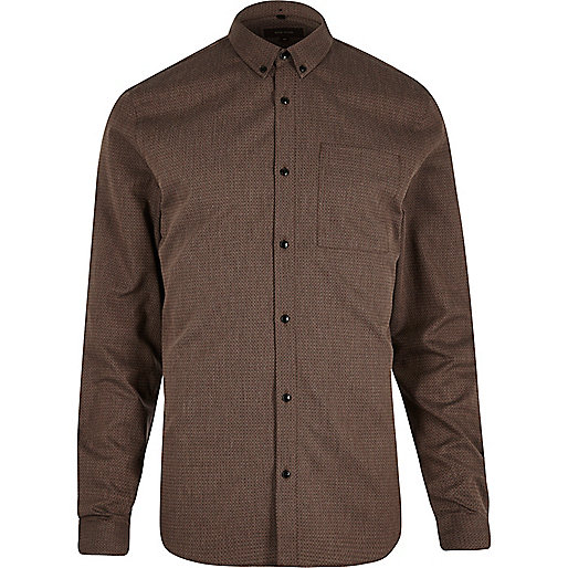 jacques-vertuk Brown zig zag textured slim fit shirt 293827 men Shirts