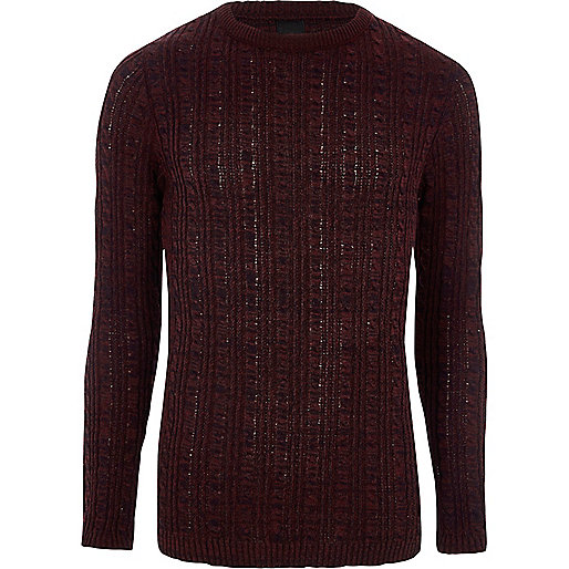 jacques-vertuk Burgundy cable knit muscle fit sweater 304604 men Jumpers / Cardigans Jumpers