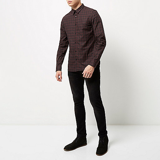 river island womens jeans sale,jacques-vertuk Dresses Black Burgundy check slim shirt Shirts Sale men