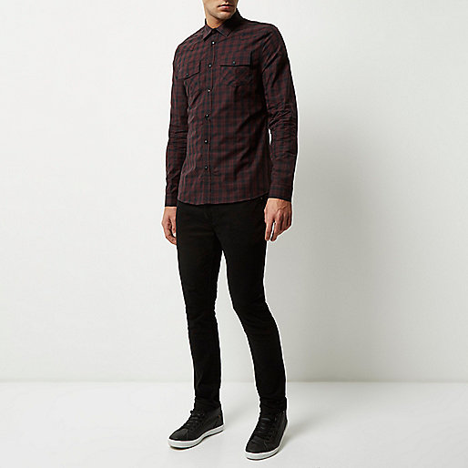 black leather handbags river island,jacques-vertuk Outlet Burgundy check western shirt men 293290