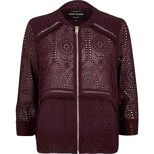 jacques-vertuk Burgundy crochet bomber jacket 686008 women Coats / Jackets