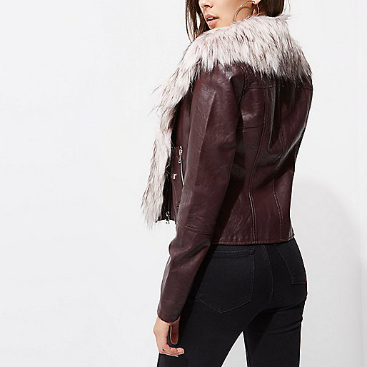 river island zebra print,jacques-vertuk South Africa Burgundy faux fur trim biker jacket women 702135