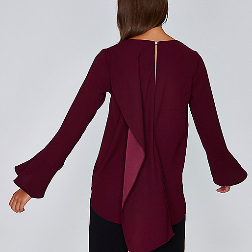 river island white mini dress,jacques-vertuk Online Burgundy long bell sleeve frill back top Blouses Tops women