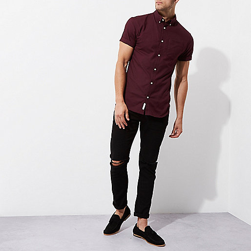 river island green jeans,jacques-vertuk Please Burgundy muscle fit short sleeve Oxford shirt Short Sleeve Shirts Shirts men