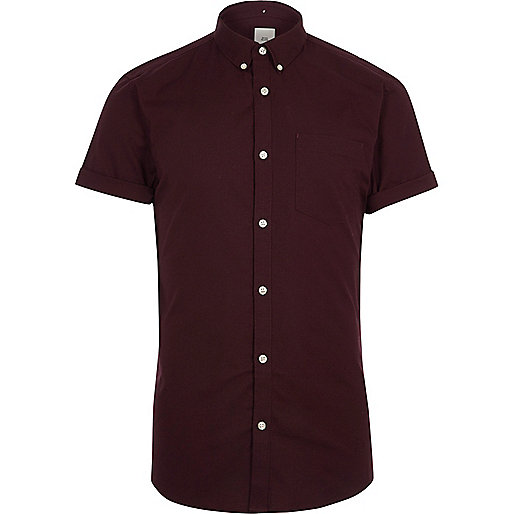 jacques-vertuk Burgundy muscle fit short sleeve Oxford shirt 302248 men Shirts Short Sleeve Shirts