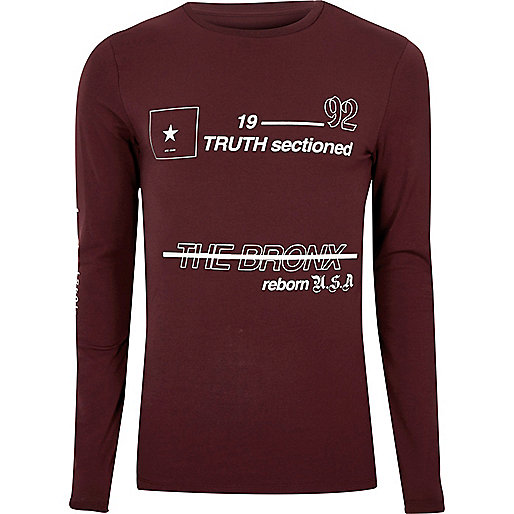 jacques-vertuk Burgundy print muscle fit long sleeve T-shirt 298165 men T-Shirts / Vests