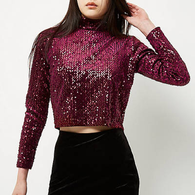 mid blue ollie spray on skinny jeans,T jacques-vertuk Burgundy sequin turtleneck crop top Tops Sale women