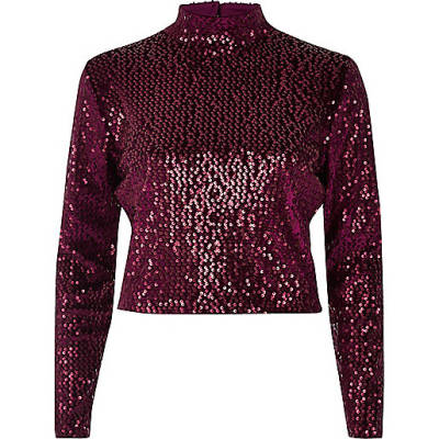 jacques-vertuk Burgundy sequin turtleneck crop top 693241 women Tops