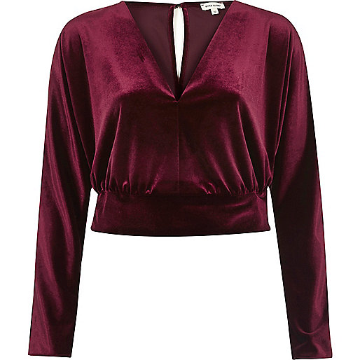 jacques-vertuk Burgundy velvet wrap crop top 696567 women Tops