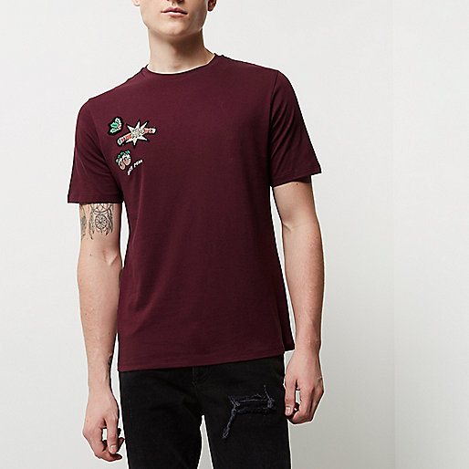 river island purse won t open,jacques-vertuk Stores Burgundy Xmas badge detail T-shirt men 298237