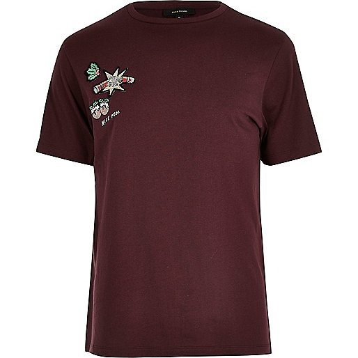 river island purse won t open,jacques-vertuk Stores Burgundy Xmas badge detail T-shirt men 298237