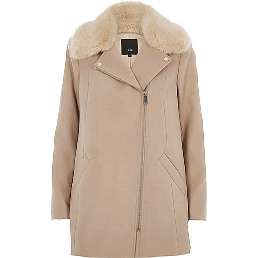 river island petite maxi,Womens Sale jacques-vertuk Camel biker faux fur collar coat Coats Coats / Jackets women