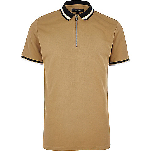 jacques-vertuk Camel brown zip placket polo shirt 298182 men Polo Shirts