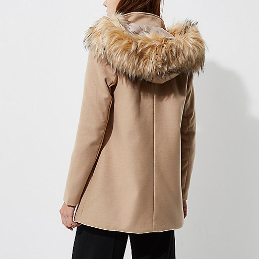 river island double zip faux leather biker jacket,One For All jacques-vertuk Camel faux fur hooded swing coat Coats Coats / Jackets women