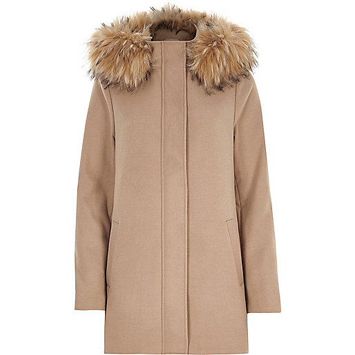 jacques-vertuk Camel faux fur hooded swing coat 702676 women Coats / Jackets Coats