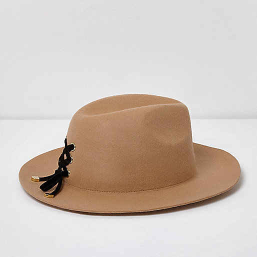 jacques-vertuk Camel lace-up detail fedora hat 707295 women Accessories Hats