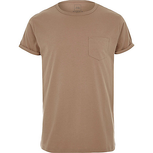 river island mens camel coat,jacques-vertuk UK Camel rolled sleeve pocket T-shirt men 302661