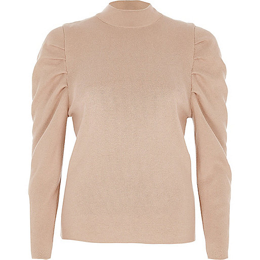 jacques-vertuk Camel ruched shoulder turtle neck knitted top 708051 women Knitwear Jumpers