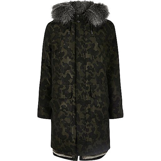 jacques-vertuk Camo faux fur trim hooded longline parka 297357 men Coats / Jackets